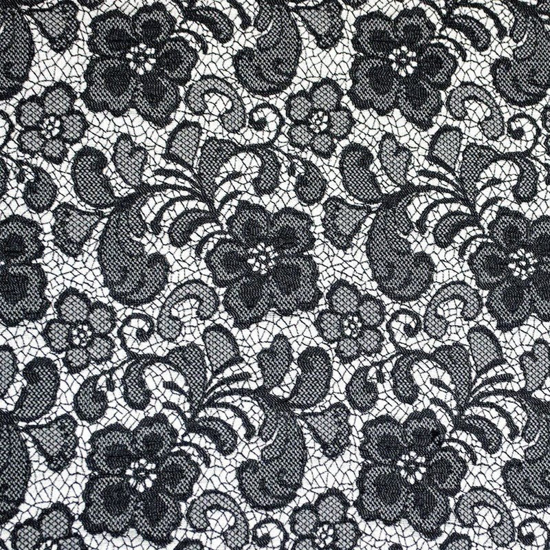 Jacquard-Spitze Schwarzer Blumen-Stoff - Ribes y Casals