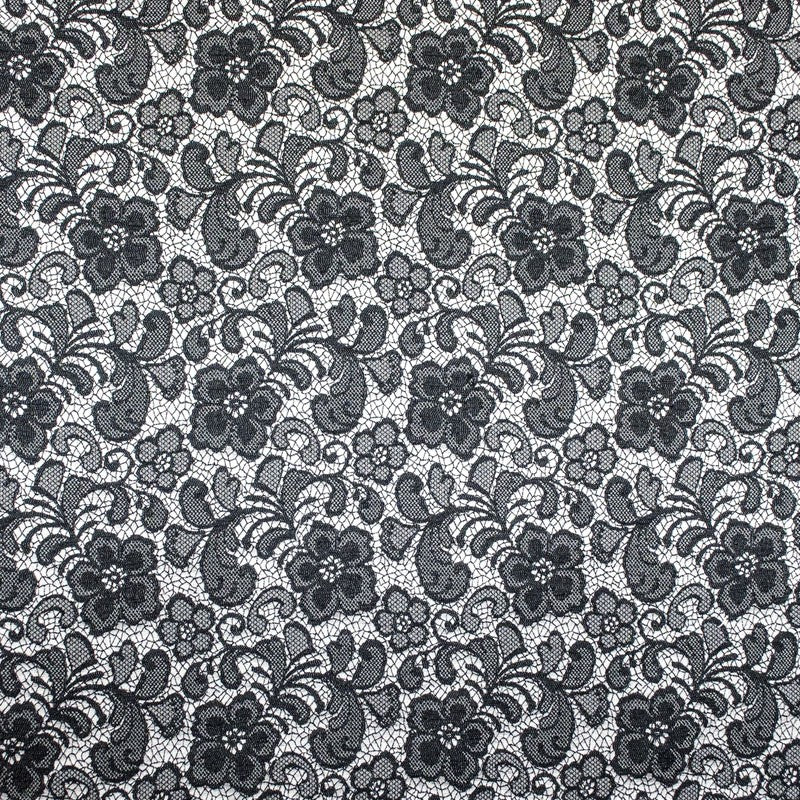 Jacquard-Spitze Schwarzer Blumen-Stoff - Ribes y Casals
