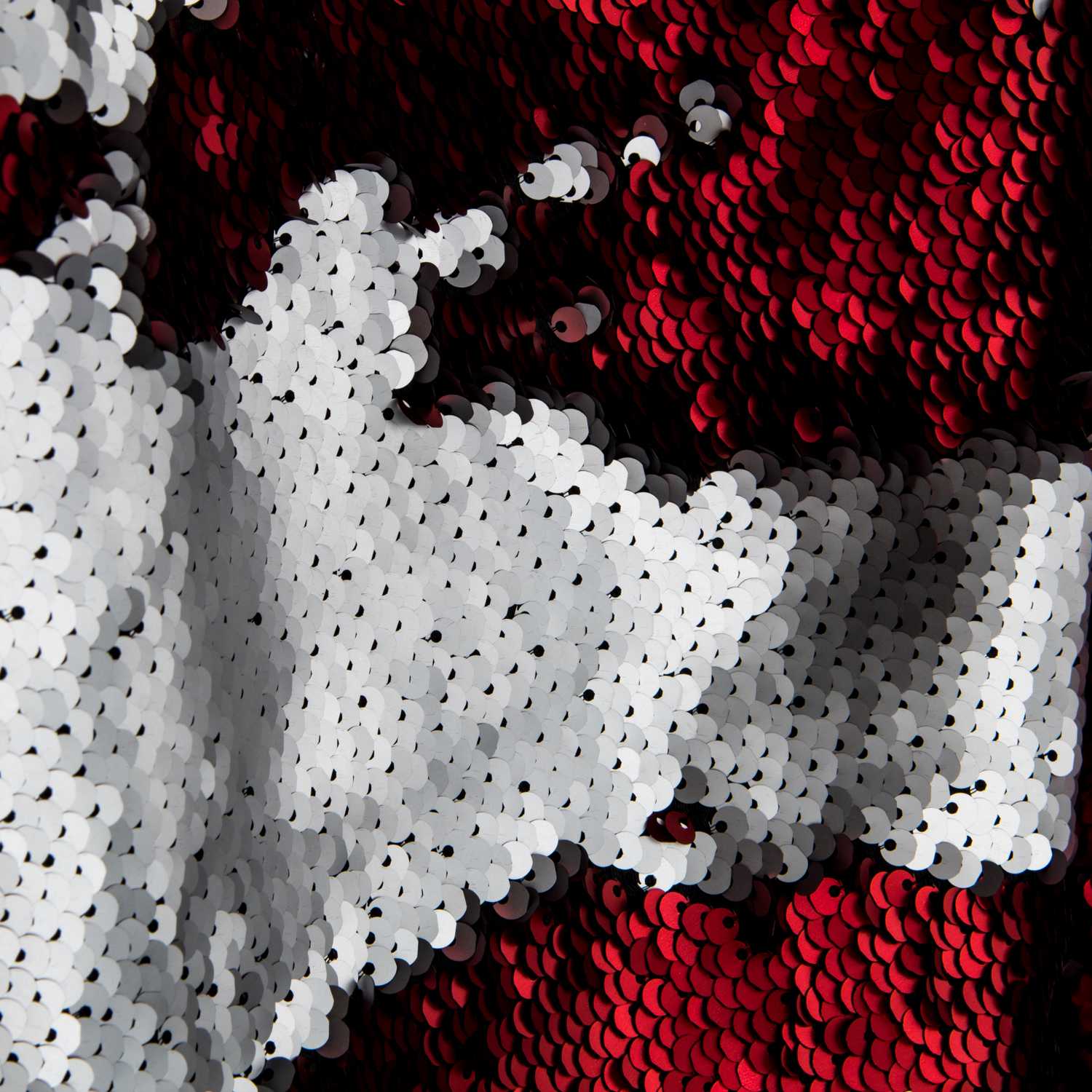 Paillettenstoff zweiseitig Silber-Rot - Ribes y Casals
