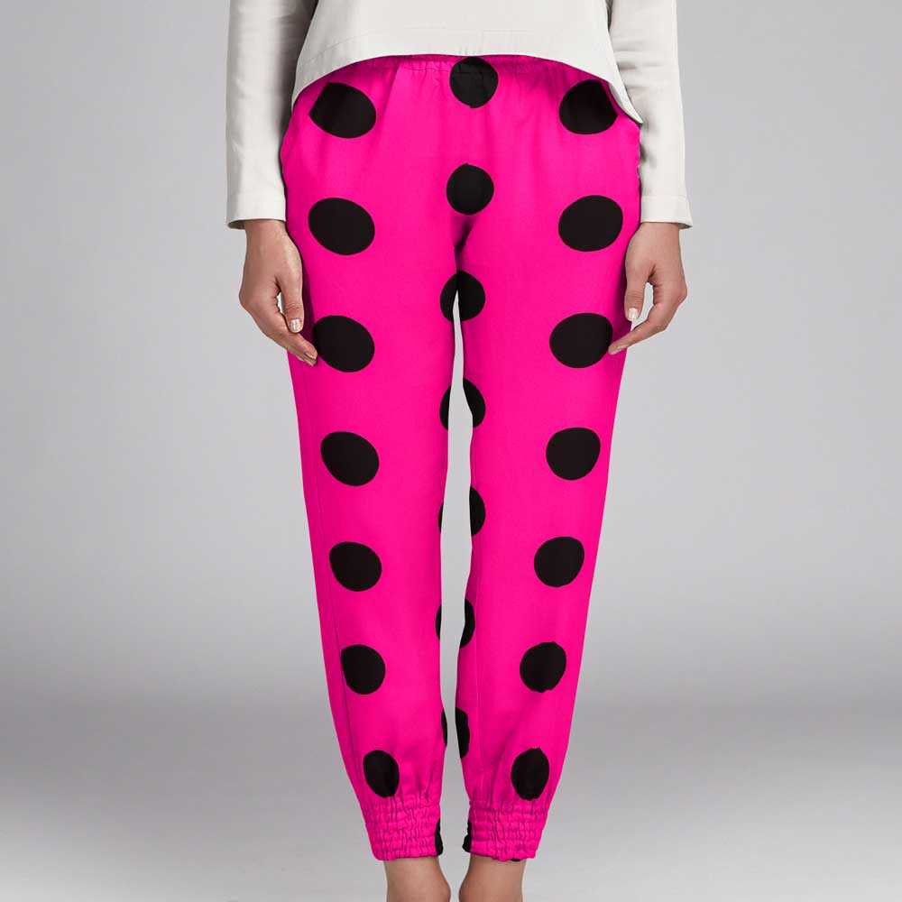 Polka Dot Stoff Schwarz 55mm Fuchsia - Ribes y Casals