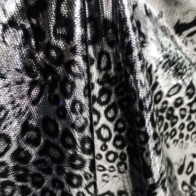Glänzender Silber-Leopard-Lycra-Stoff - Ribes y Casals