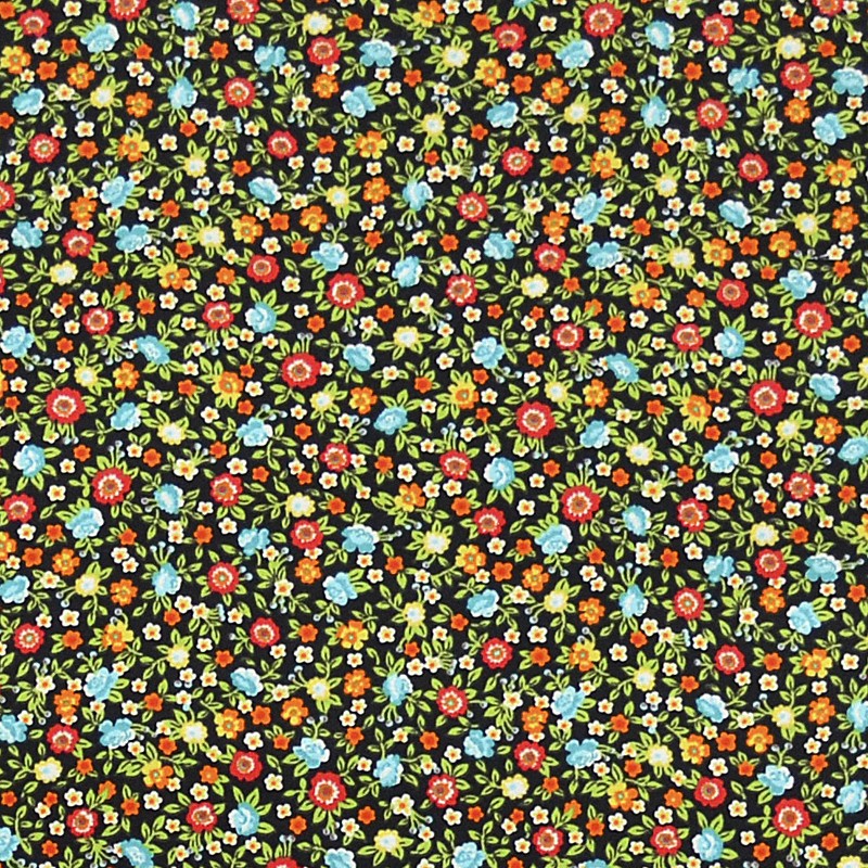 Bedruckter Lycra-Stoff Blumen Schwarzer Hintergrund - Ribes y Casals