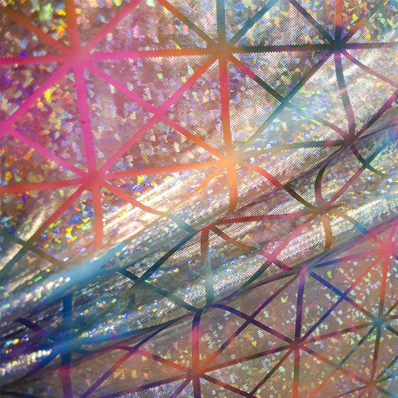 Fuchsia Koralle Hologramm Rhombus Lycra Hologramm Stoff - Ribes y Casals
