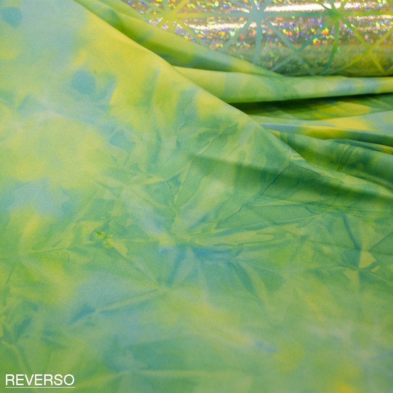 Hologramm Rhombo Lycra Hologramm Stoff Pistazie Blau - Ribes y Casals