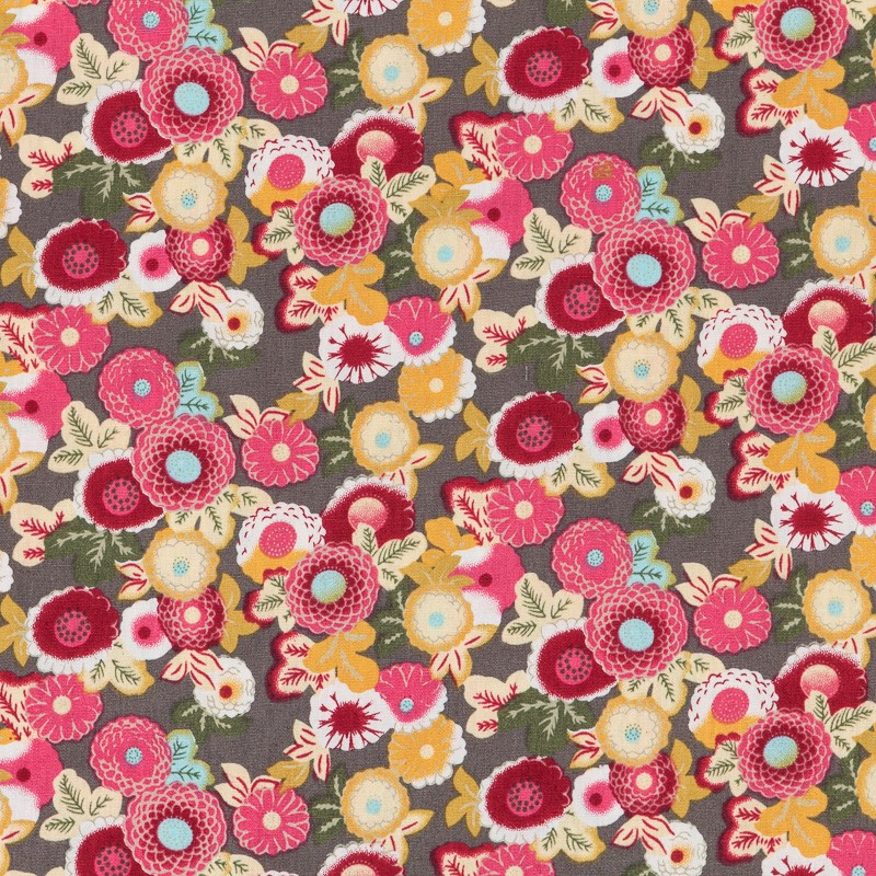 Grauer floraler Patchwork-Stoff - Ribes y Casals