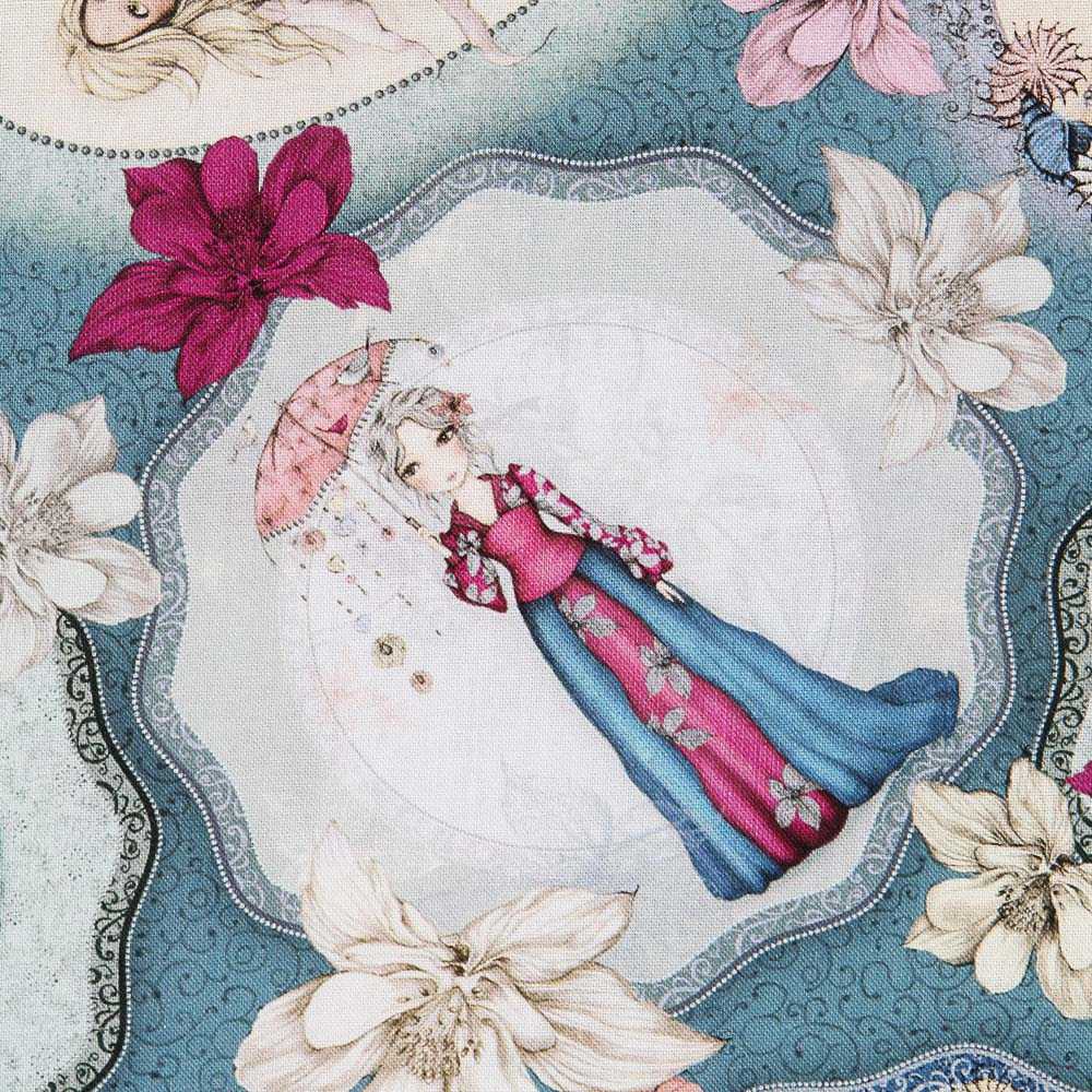 Patchworkstoff Mirabelle Midnight Garden Aquamarin - Ribes y Casals