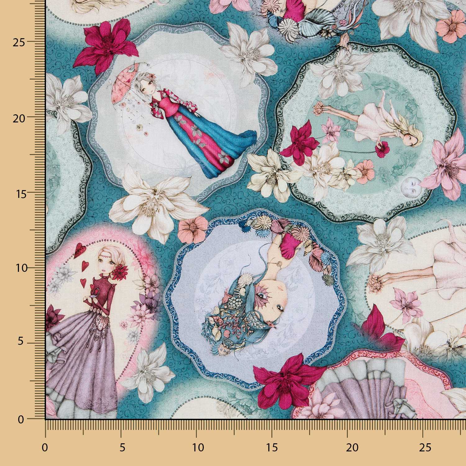 Patchworkstoff Mirabelle Midnight Garden Aquamarin - Ribes y Casals