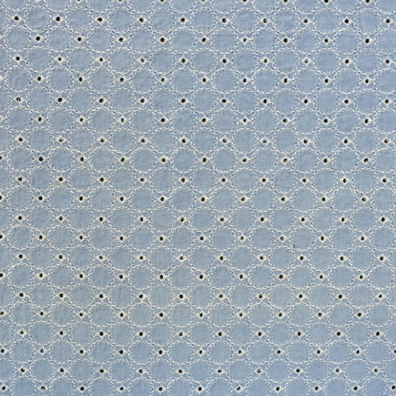 Popeline-Stoff Stickerei Kreise Blau - Ribes y Casals