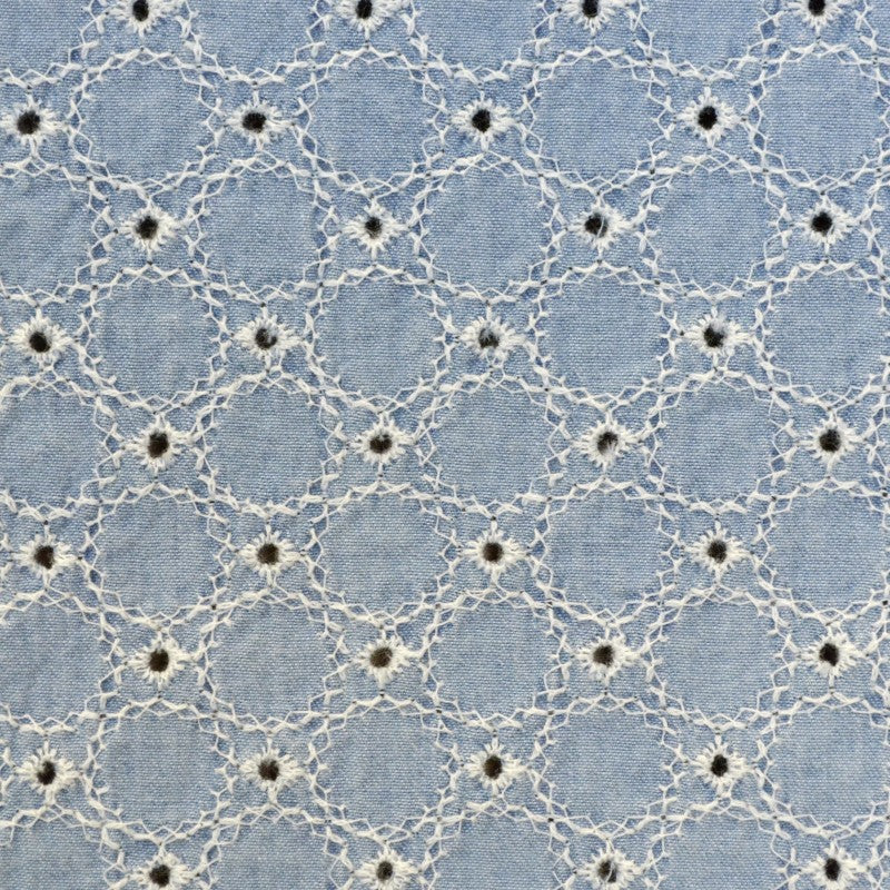 Popeline-Stoff Stickerei Kreise Blau - Ribes y Casals