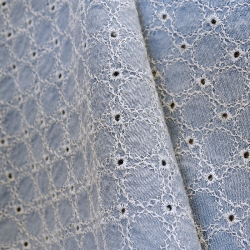 Popeline-Stoff Stickerei Kreise Blau - Ribes y Casals
