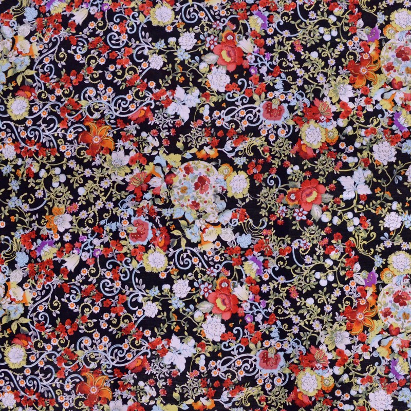Flamenco Popeline Stoff Blume Kimono Schwarz - Ribes y Casals