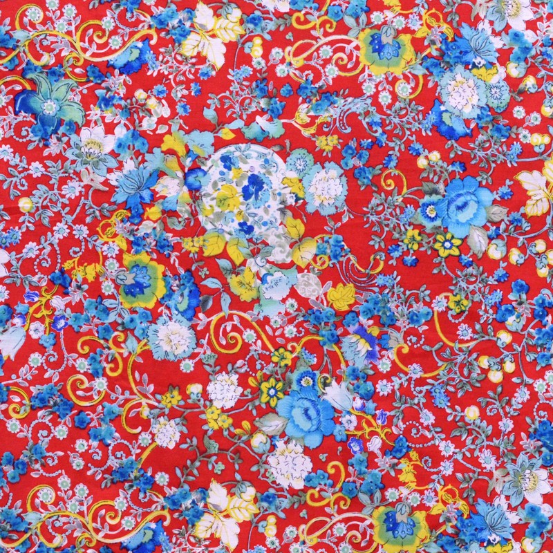 Popeline Flamenca Blume Kimono Rot Stoff - Ribes y Casals