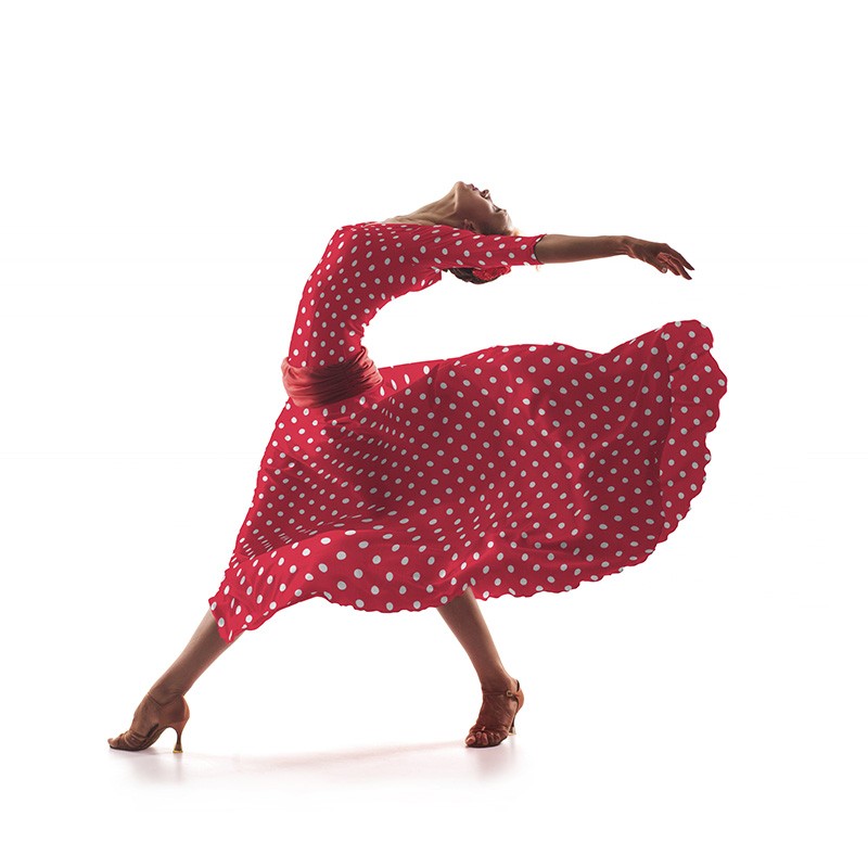 Flamenco-Popeline-Stoff mit rotem Hintergrund-Punkt - Ribes y Casals