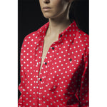 Flamenco-Popeline-Stoff mit rotem Hintergrund-Punkt - Ribes y Casals