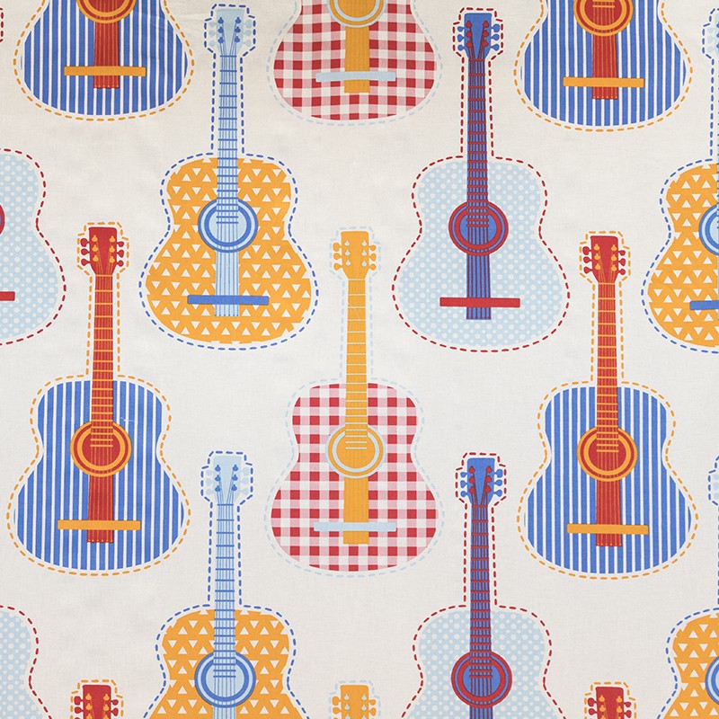 Popeline-Gewebe Guitars Ecru - Ribes y Casals