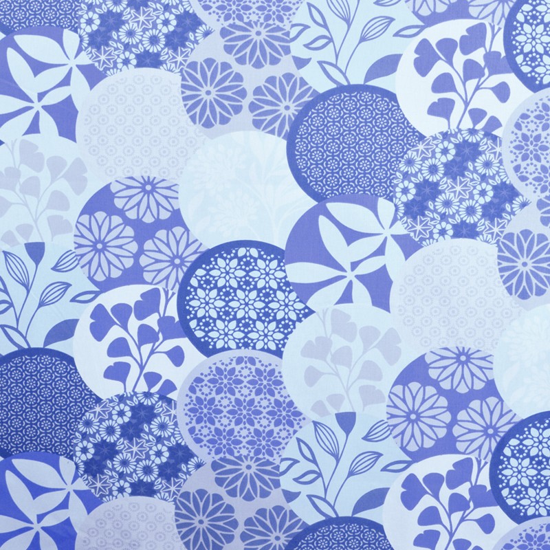 Popeline Stoff Floral Panel Blau - Ribes y Casals