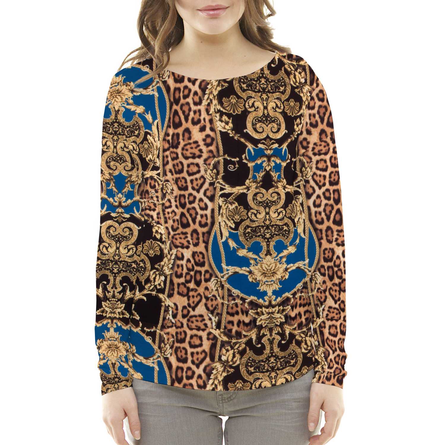 Ottomane Gestrickter Stoff Leopard Winter Winter Blau - Ribes y Casals
