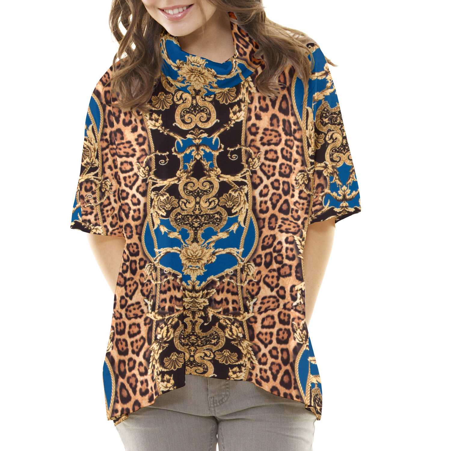 Ottomane Gestrickter Stoff Leopard Winter Winter Blau - Ribes y Casals