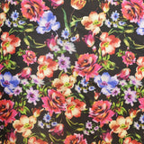 Satin Mikado Blume Aquarell Schwarzer Satin-Stoff - Ribes y Casals