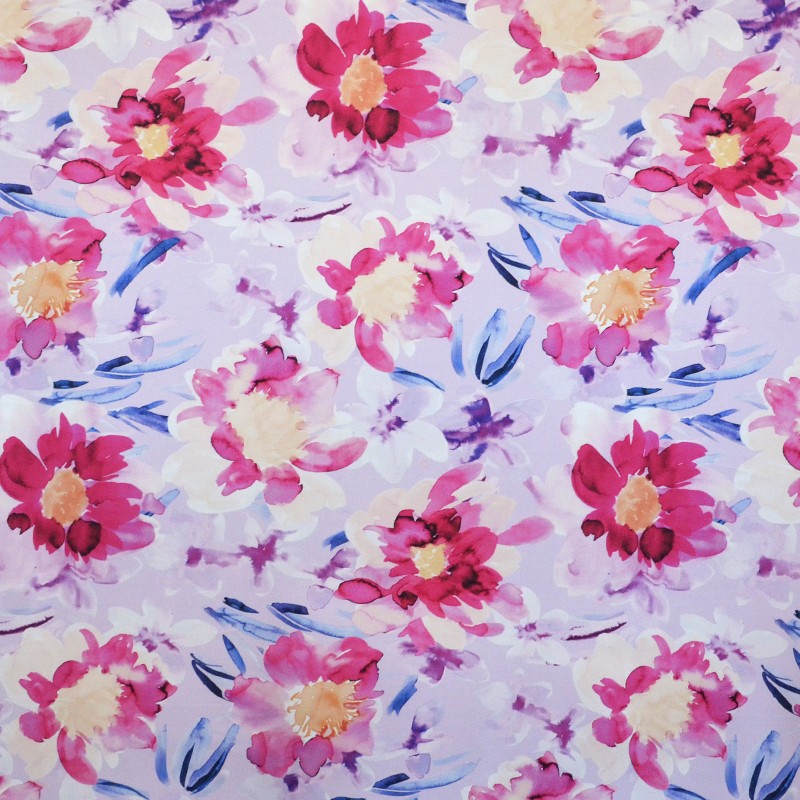 Fuchsia Mauve Floral Satin Mikado Stoff - Ribes y Casals