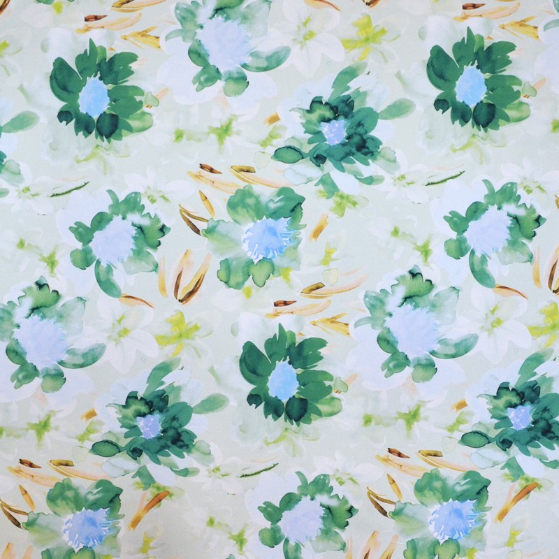 Satin Mikado Floral Stoff Grün - Ribes y Casals