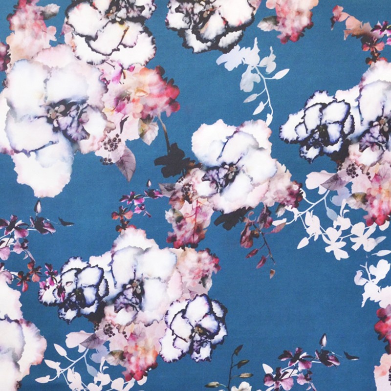 Satin Mikado Stoff Floral Flecken Canard - Ribes y Casals