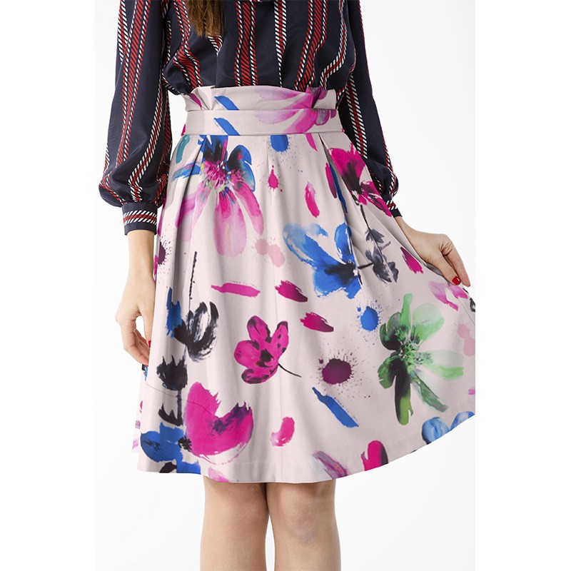 Satin Mikado Rosa Pinselstriche Stoff - Ribes y Casals