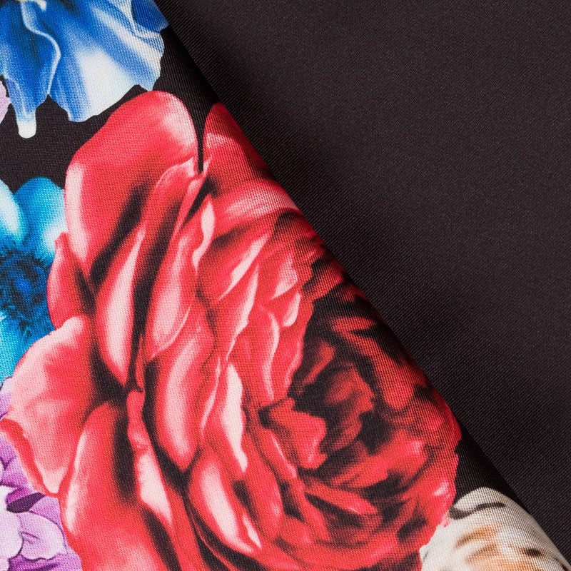 Satin-Stoff Mikado Bouquet Schwarz - Ribes y Casals
