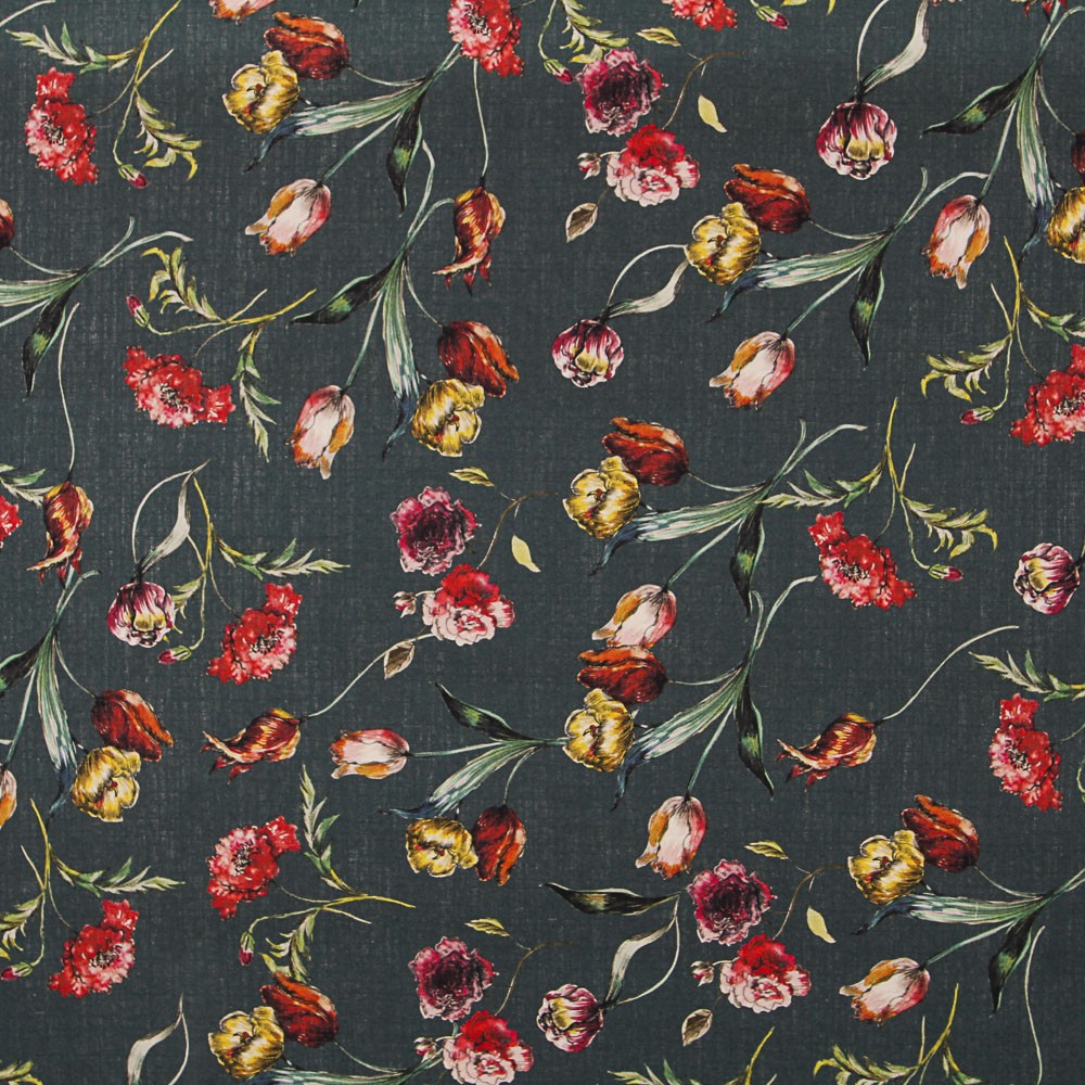 Rustikaler Stoff Dunkelgrün Blumen - Ribes y Casals