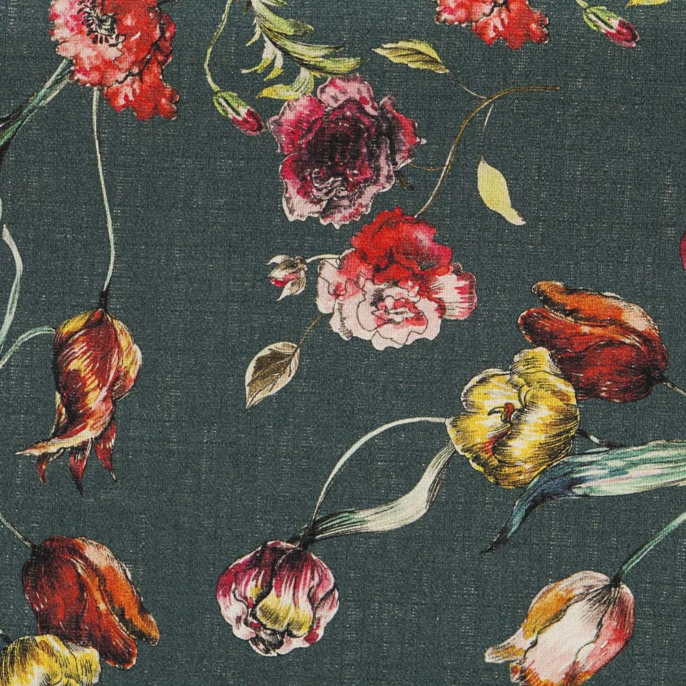 Rustikaler Stoff Dunkelgrün Blumen - Ribes y Casals