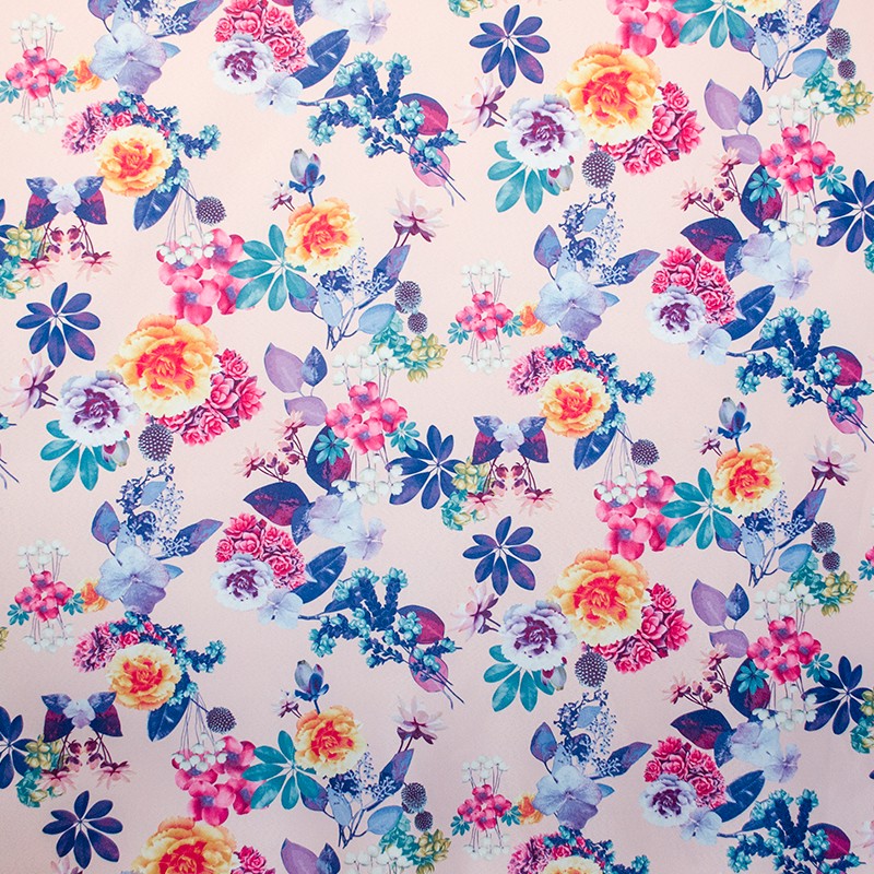 Twill Polyester Stoff Blumen Rosa Hintergrund - Ribes y Casals