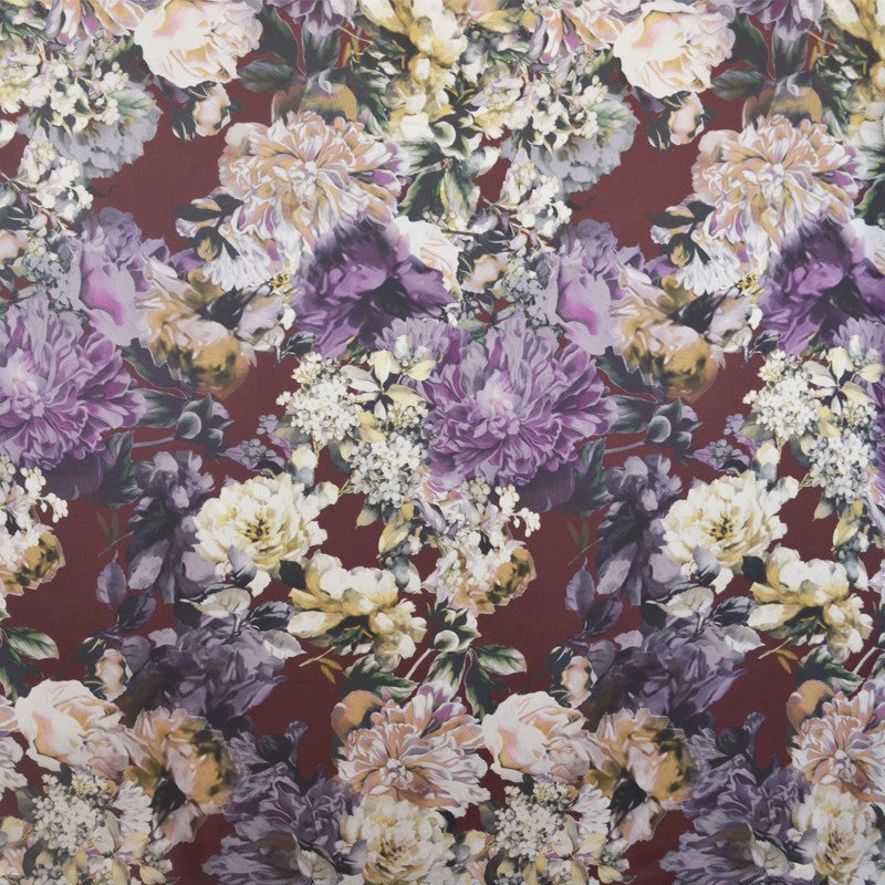 Satin-Stoff Blume Cretonne Granat - Ribes y Casals