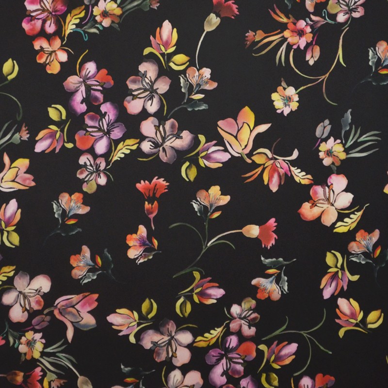 Kimono Satin Stoff Schwarzer Hintergrund - Ribes y Casals