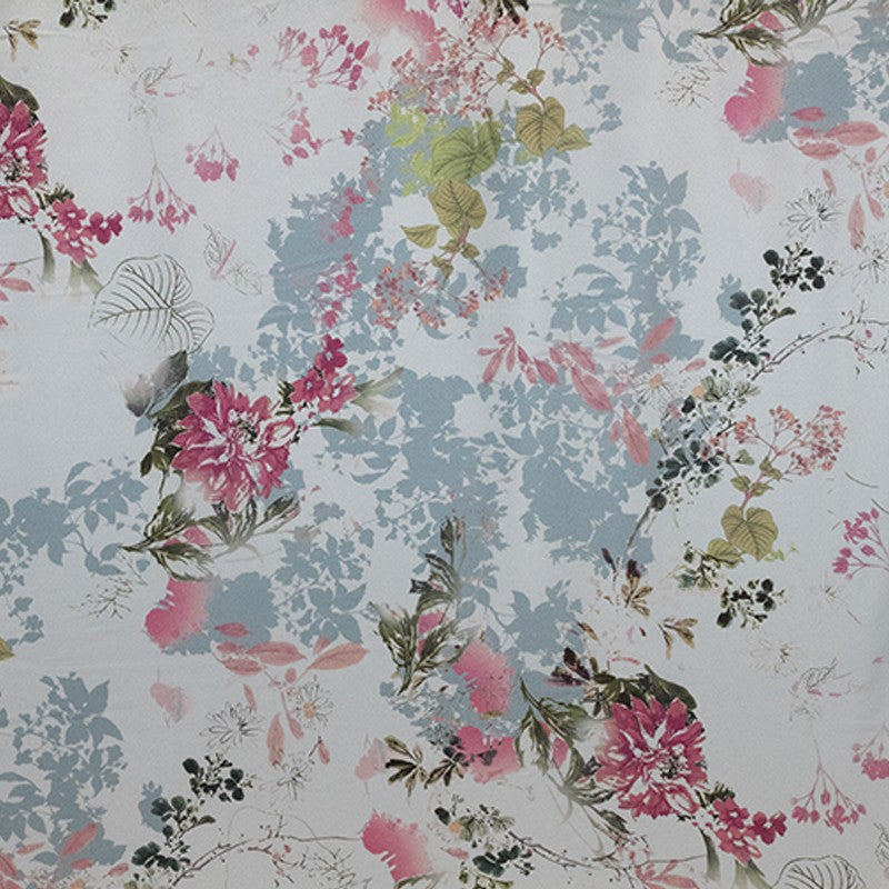 Satin Matte Blume Blau Grau Stoff - Ribes y Casals