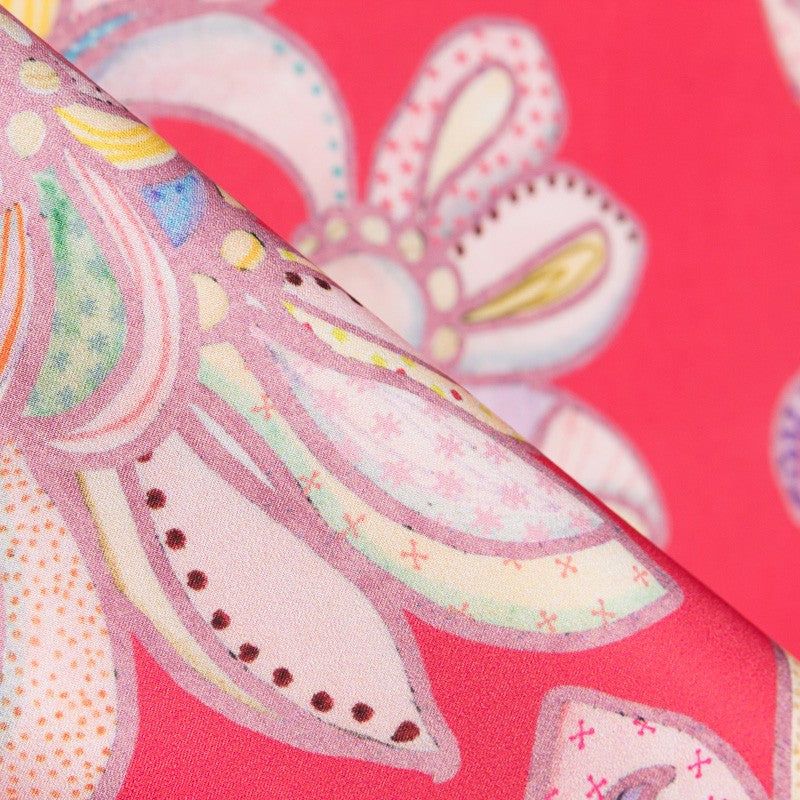 Satin Matte Floral Coral Stoff - Ribes y Casals