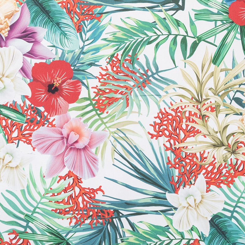 Satin Matte Tropical Stoff Weiß - Ribes y Casals