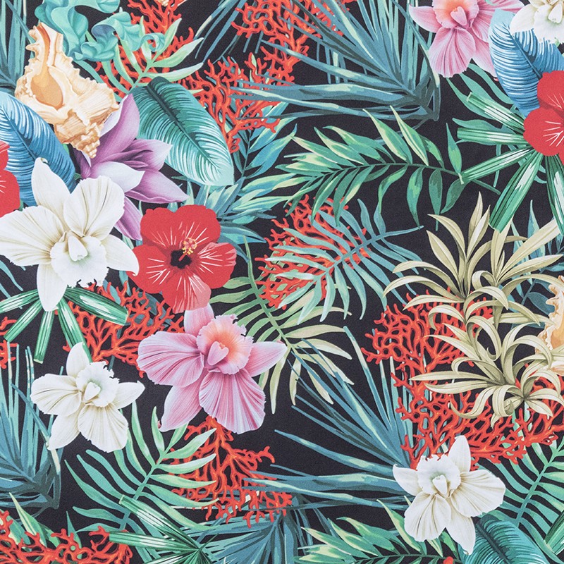 Satin Matte Tropical Schwarzer Stoff - Ribes y Casals