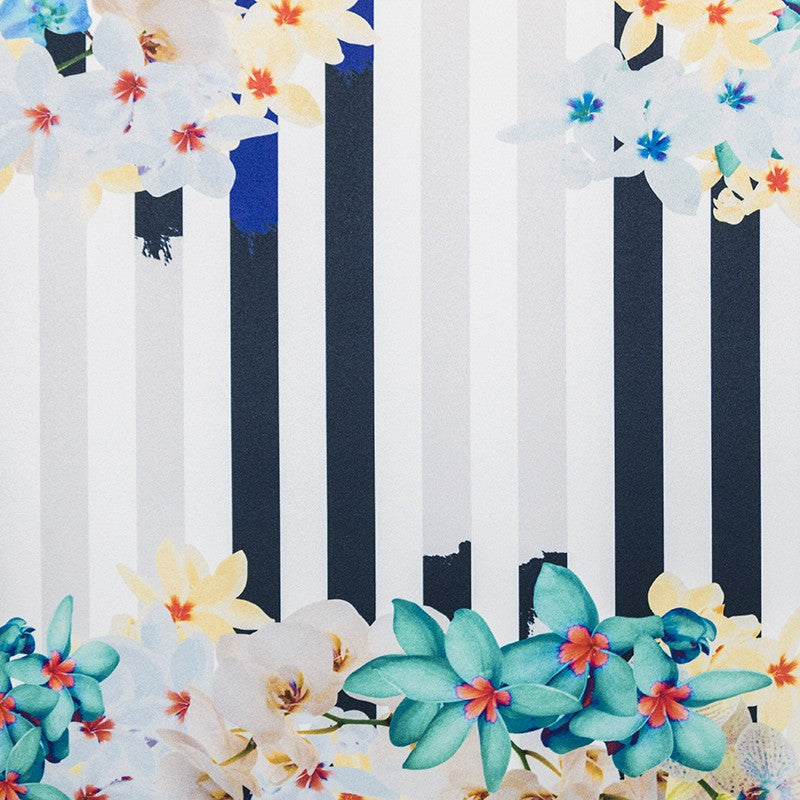 Stretch-Stoff Floral Blau gestreift - Ribes y Casals