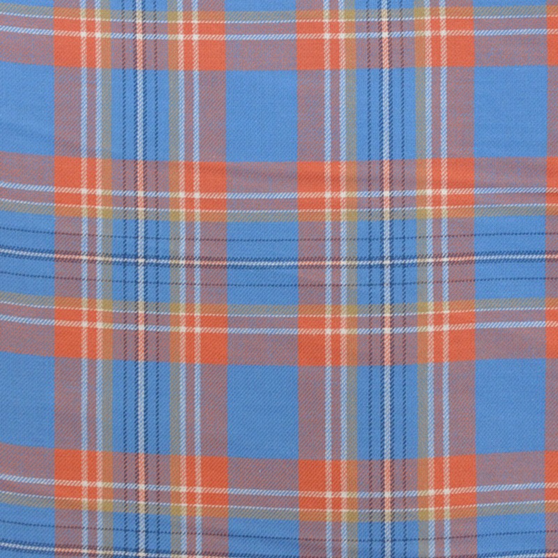 Blau korallenfarbener karierter Villela-Stoff - Ribes y Casals