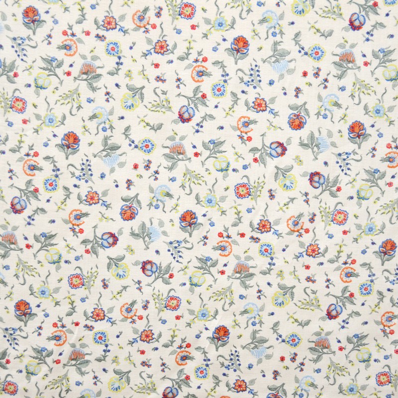 Bedruckter Viskose-Stoff Blumen Off White - Ribes y Casals