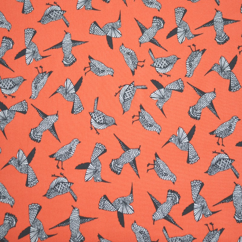 Viskose Vögel Druck Stoff Orange - Ribes y Casals