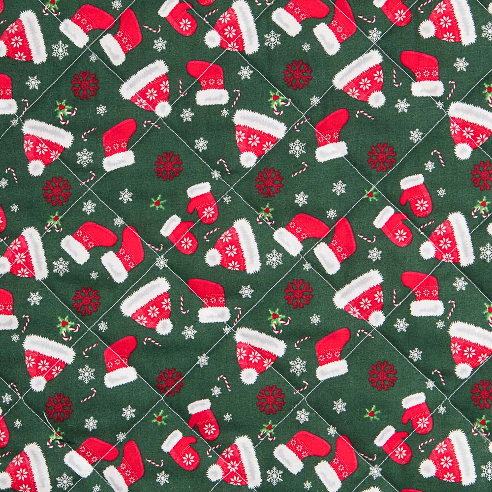 Weihnachten Gesteppter Stoff Grün Weihnachtsmützen Rot - Ribes y Casals