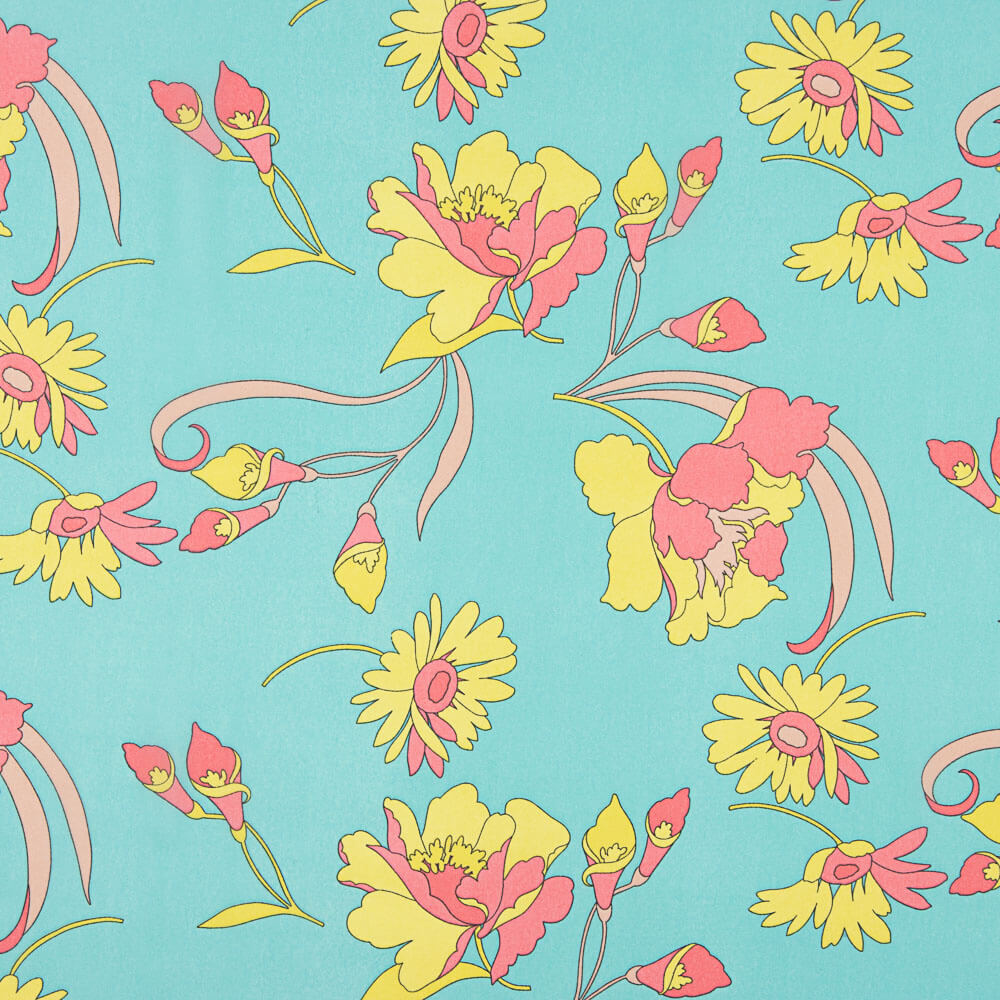 Polyester Gaze Türkis Blume - Ribes y Casals