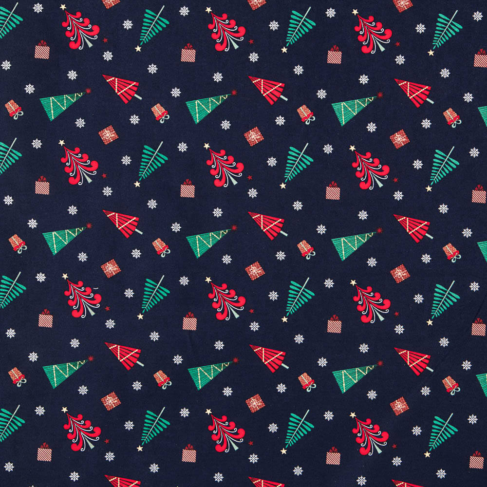 Cotton Christmas Multi Trees Blau - Ribes y Casals