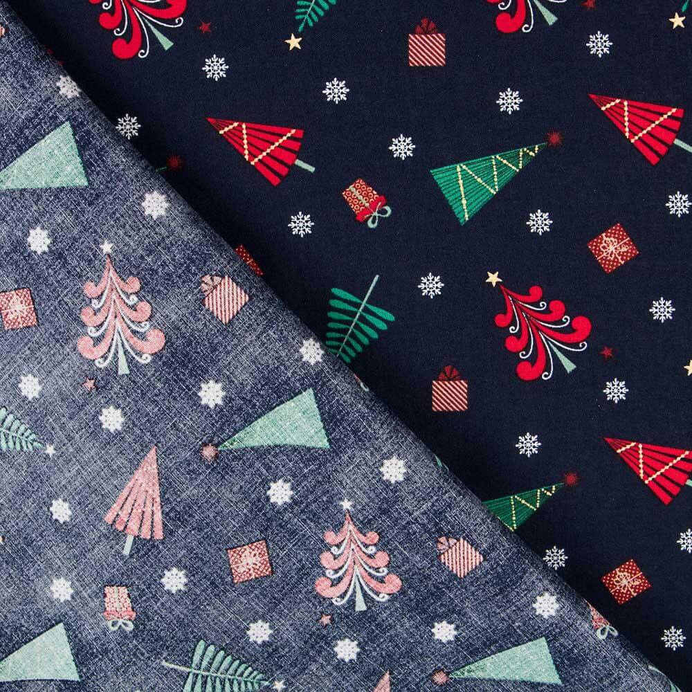 Cotton Christmas Multi Trees Blau - Ribes y Casals