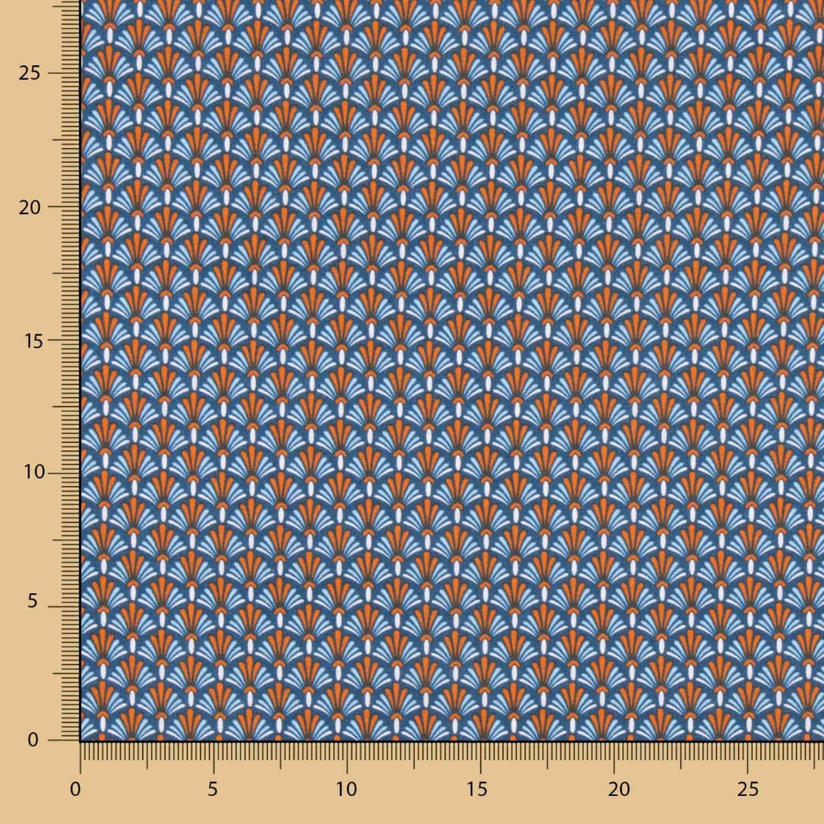 Geometrisches Fächermuster aus Baumwolle Popeline Blau - Ribes y Casals