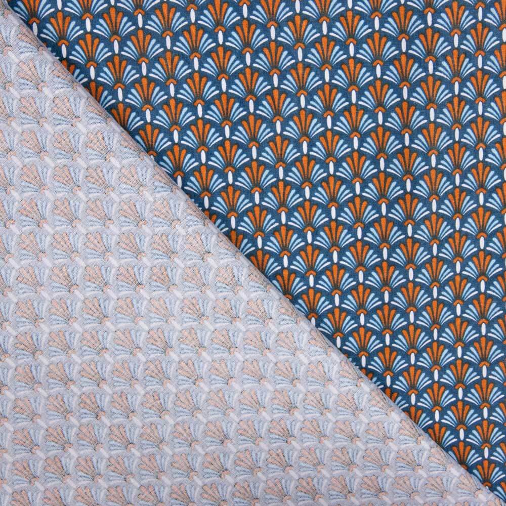 Geometrisches Fächermuster aus Baumwolle Popeline Blau - Ribes y Casals
