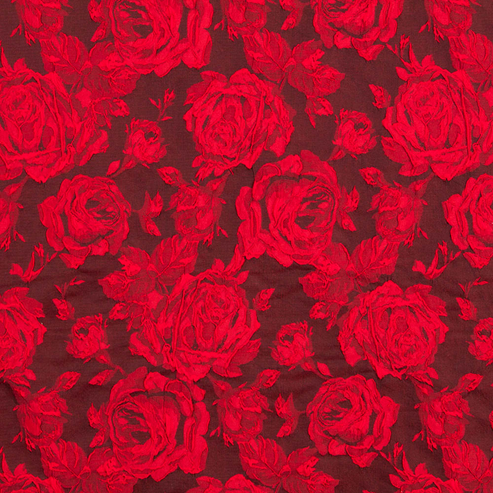 Passion Red Flower Brocade Stoff - Ribes y Casals