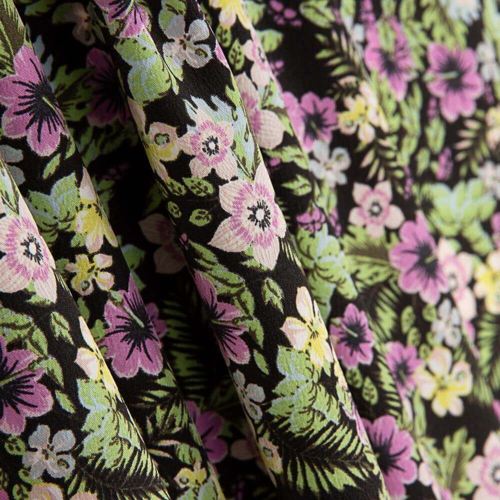 Polyester-Krepp, geblümt, rosa - Ribes y Casals