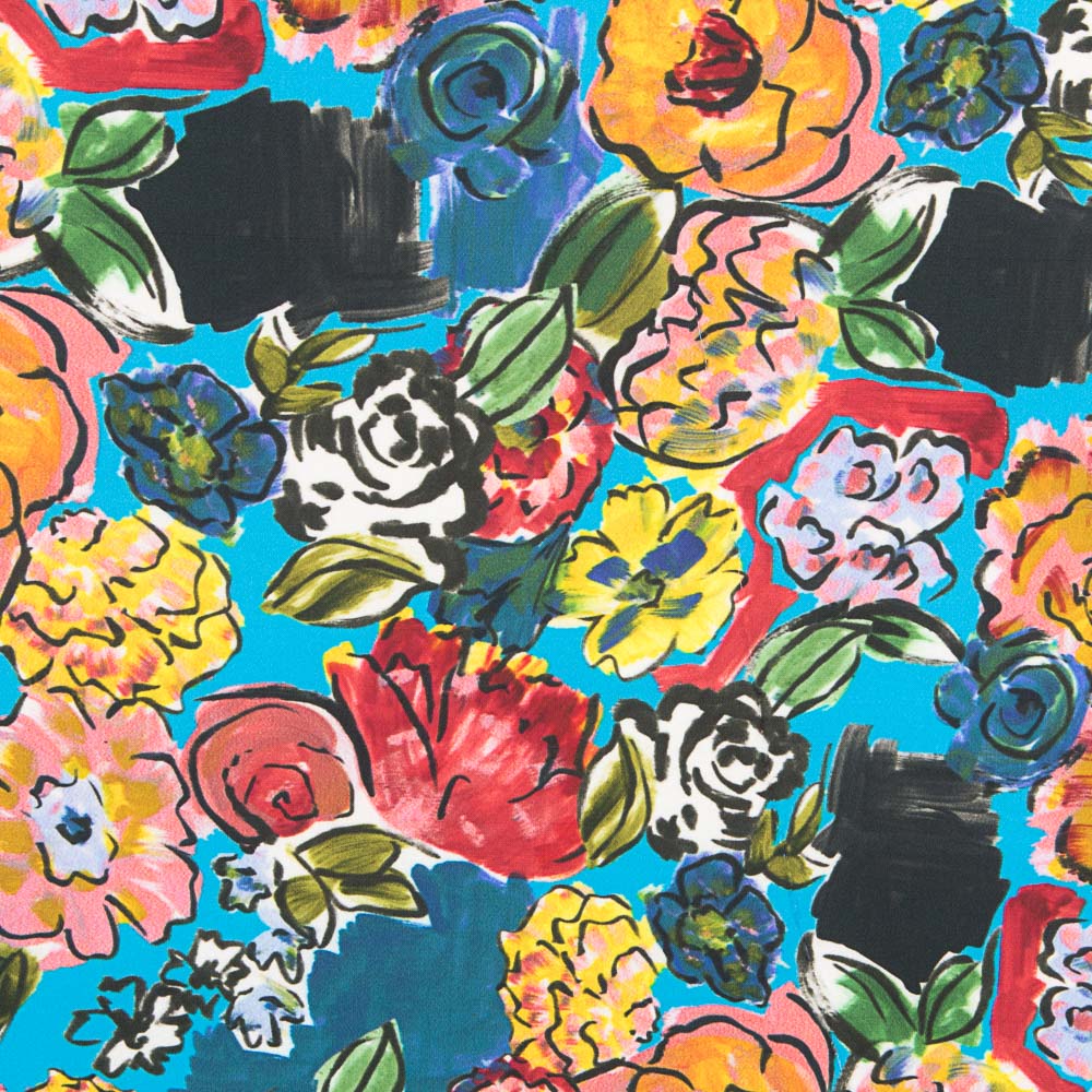 Flaches Polyester Polyester Blume Türkis - Ribes y Casals